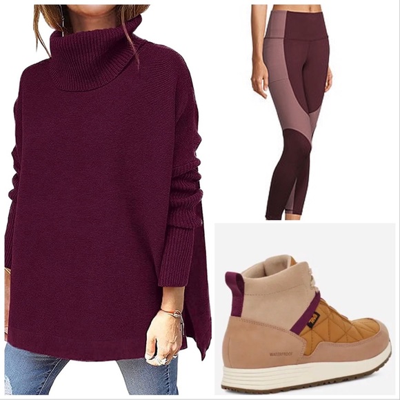 nwt S-XL Quick Dry coordinate jersey stretch leggings or top Burgundy Rose Taupe - Picture 7 of 16